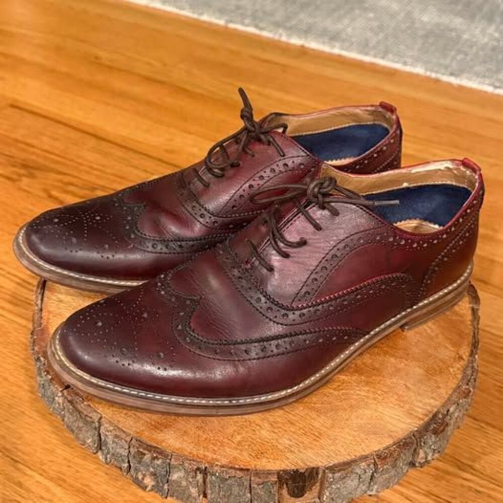 Aldo Mens Wingtip Oxford Dress Shoes Burgundy Leather Brogue Lace Up Size 11